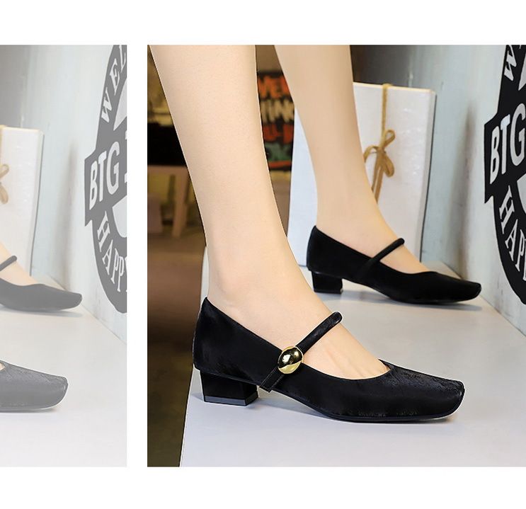 Scarpe singole francesi con tacco spesso e testa quadrata, bellissime scarpe da ballo con tacco basso, fibbia in metallo con una sola parola, scarpe Mary Jane_voghion.com