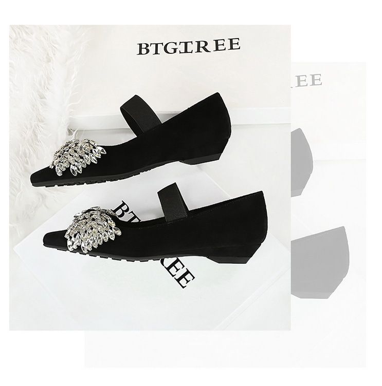 Light Luxury Elastic Band One-pedal Low-heeled Women's Single Shoes Dazzling Rhinestone Bow Wedge-heeled Women's Shoes_voghion.com