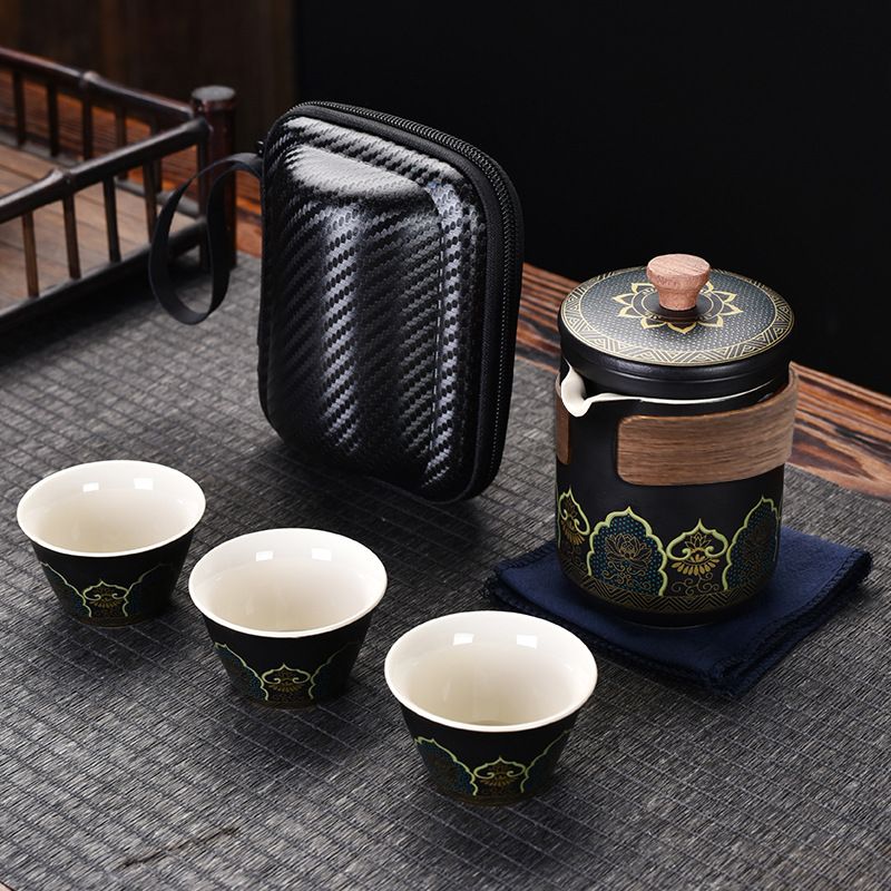 Portable Quick With One Pot And Four Cups, Travel Tea Set, High-end Leather Bag, Business Company Event Gift Set_voghion.com
