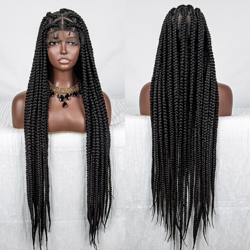 Perruque tressée africaine synthétique Full Lace – Gros brins, adaptée aux débutants, parfaite pour toute occasion_voghion.com