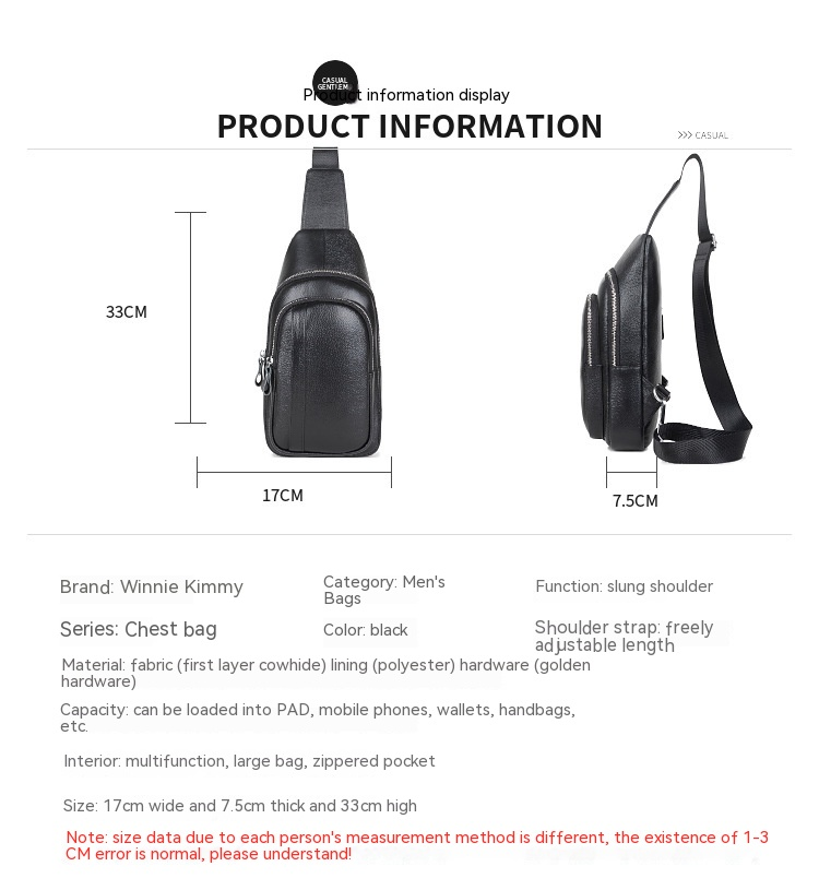 Il primo strato di borsa da petto da uomo in pelle di vacchetta, borsa a tracolla alla moda coreana, borsa a tracolla, borsa da lavoro alla moda, borsa casual per studenti_voghion.com