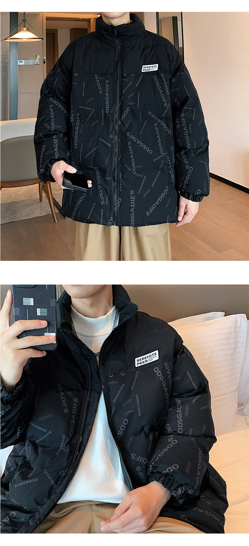 Modische, mit Baumwolle gepolsterte Kleidung, trendige, koreanische Version der mit Baumwolle gepolsterten Jacke für hübsche Männer, warme, lässige Brotkleidung_voghion.com