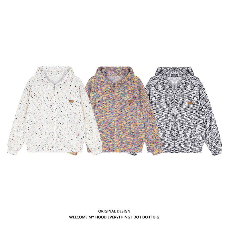 Erkek Giyim sonbahar ve kış ulusal trend marka çift dondurma renk nokta kapşonlu sweatshirt gevşek fermuarlı hırka ceket_voghion.com