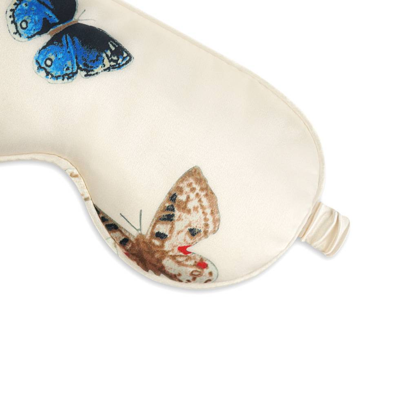 Champagne Butterfly Print Sleep Mask - Double-Sided Silk-Like Fabric (Soft & Breathable 100% Light Blocking Eye Fatigue Relief Travel Essential_voghion.com