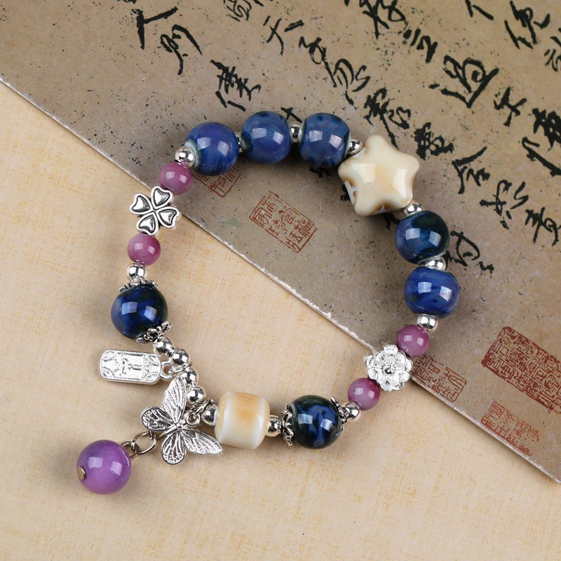 Jingde Zhen Cute Ceramic Beaded Bracelets For Women - Handmade Boho Bangles With Cartoon Charms, Perfect For Daily Wear & Gifting_voghion.com