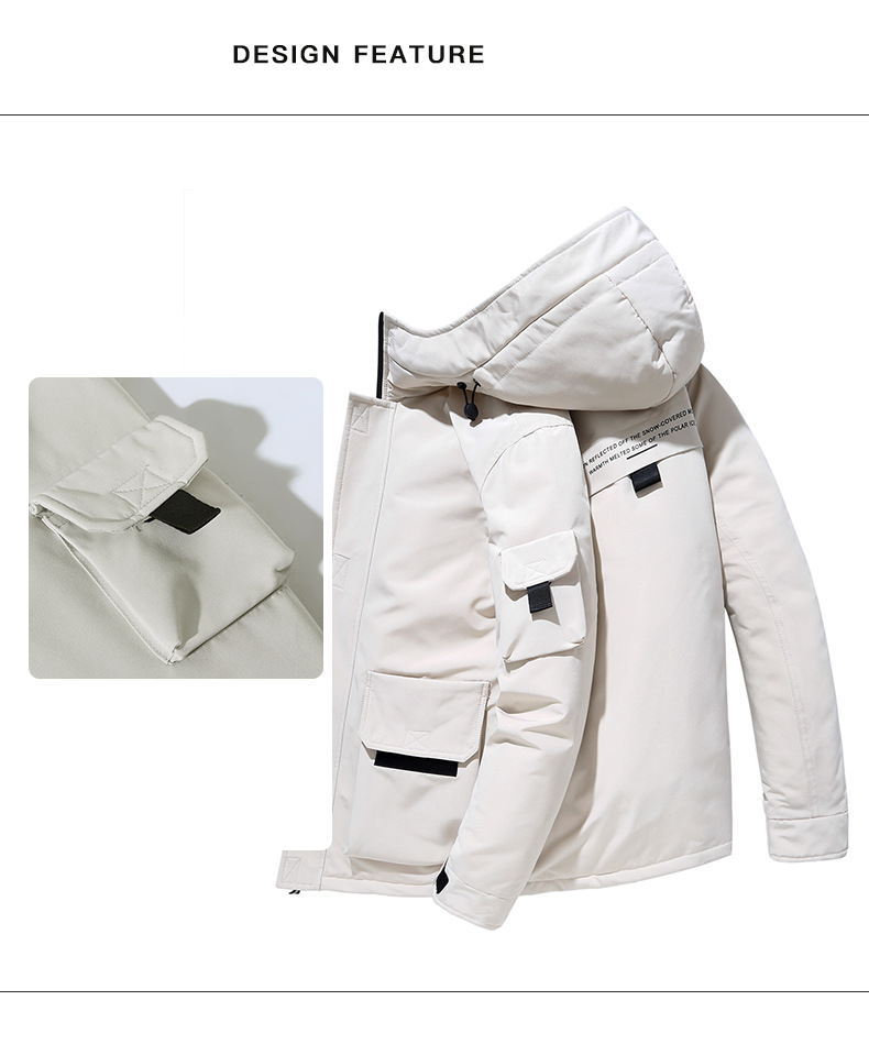 Men's Clothing Workwear Down Jacket Winter Short Puffer Coat With Hood, Fill Power Duck Water-Resistant Polyester Slim Fit For Daily Wear (Black)_voghion.com
