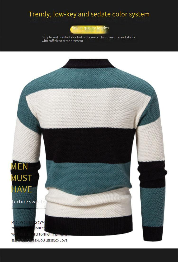 Men's Color-Block Knit Sweater – Oversized Fleece-Lined Pullover (Drop Shoulder, Semi-Turtleneck, Machine Washable, Streetwear & Urban Style)_voghion.com