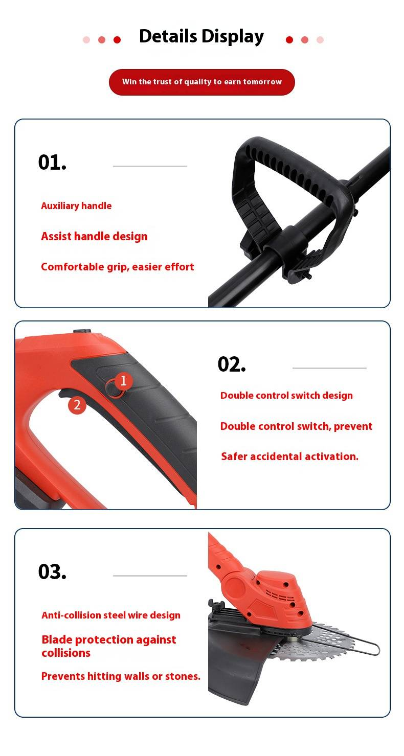 Brushless Cordless Grass Trimmer With Lithium Battery - Lightweight & Powerful Handheld Lawn Mower For Home & Garden, DUX007_voghion.com