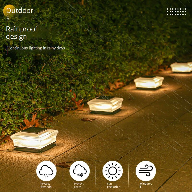 Solar Outdoor Wall Light, 4LED Square White Pillar Light With Warm Light, Waterproof Garden Decoration For Yard, Patio, Fence_voghion.com