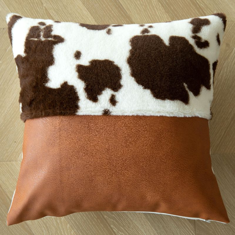 Premium Cow Print Faux Fur Throw Pillow Covers With Insert - 45x45cm Soft Decorative Cushions For Sofa, Car, Living Room_voghion.com