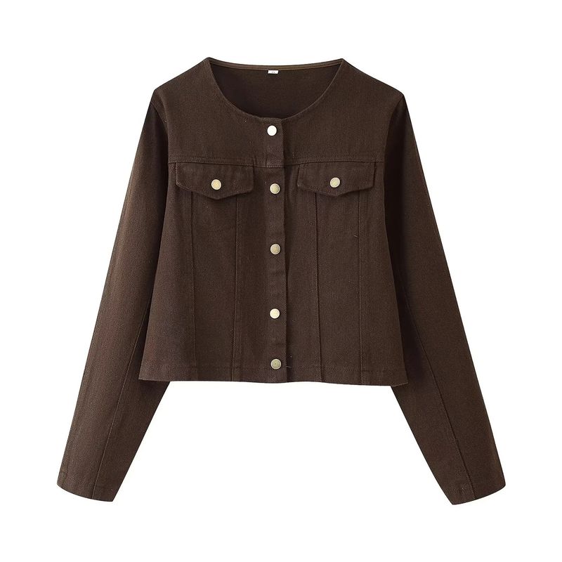 Dametøj Mode Retro Slim Fit Enkeltradet Denimjakkesæt Med Vide Benbukser_voghion.com