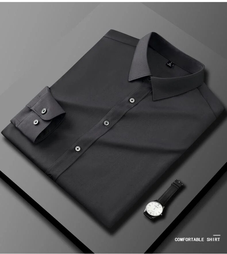 2023 New Light Luxury Long sleeved Business Casual No iron Silk Smooth High end Feel Handsome Versatile Men's Shirt_voghion.com