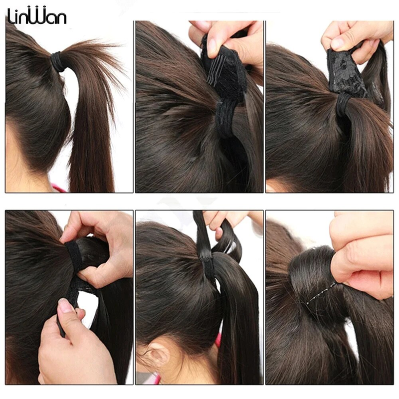 Linwan – Extension synthétique longue et lisse à enrouler avec Clip, queue de cheval pour femmes, faux cheveux résistants à la chaleur, 22 pouces_voghion.com