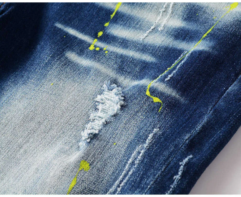 Men's Men Patchwork Ripped Denim Shorts Summer Buttons Fly Stretch Jeans Streetwear Distressed Painted Breeches with_voghion.com