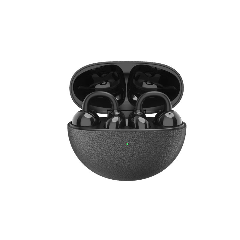 Écouteurs intra-auriculaires Bluetooth sans fil à clip pour jeux, texture cuir classique, réduction de bruit active, longue autonomie._voghion.com