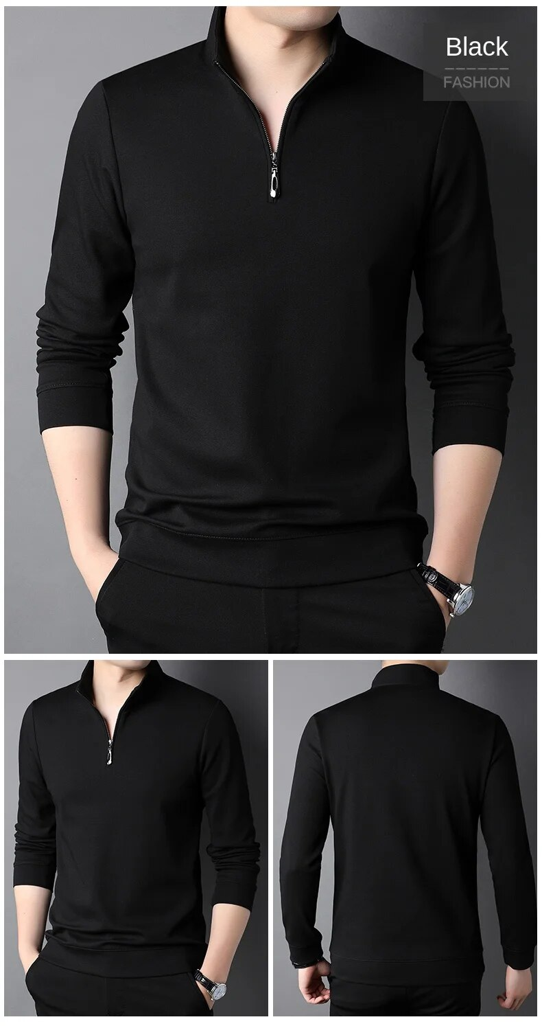 Top Grade Neue Mode Marke Zipper Polo Shirt Männer Casual Plain Koreanische Einfarbig Langarm Tops Herren Kleidung_voghion.com