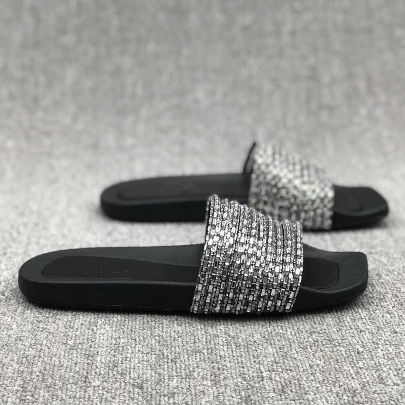 2025 Summer New Women's Shoes Open Toe Flat Rhinestone Strap Outdoor Slip-On Simple Sandals For Women_voghion.com