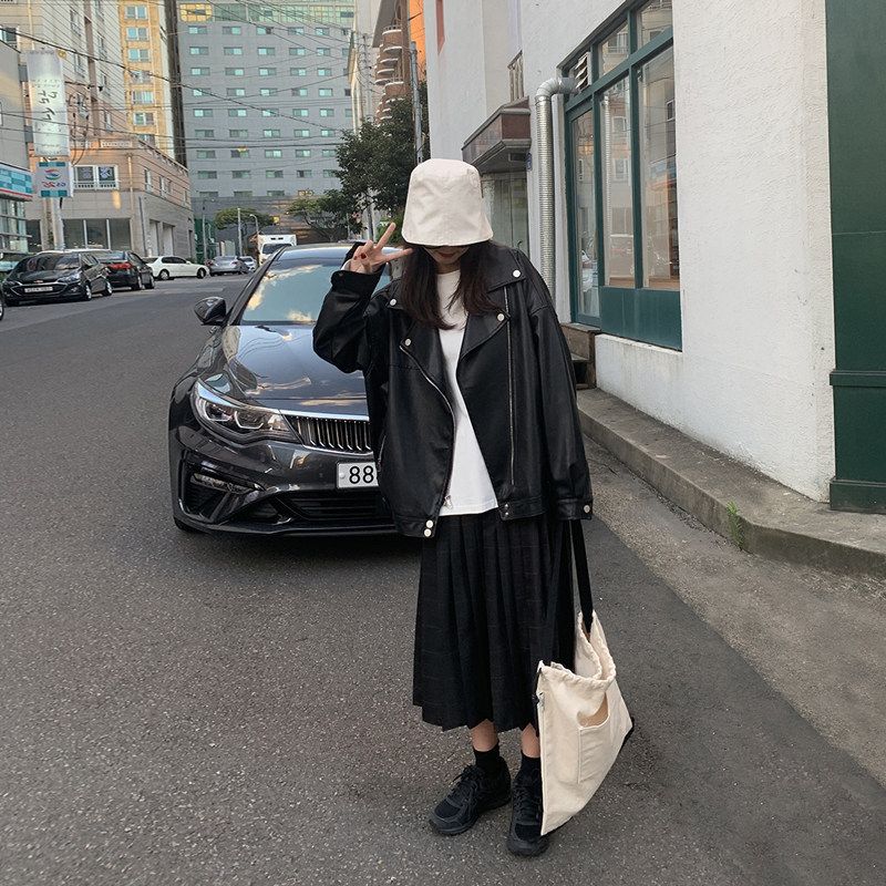 Női laza, karcsúsító motoros kabát, egyetemista, minimalista, plus size, sokoldalú, diákegyenruha_voghion.com