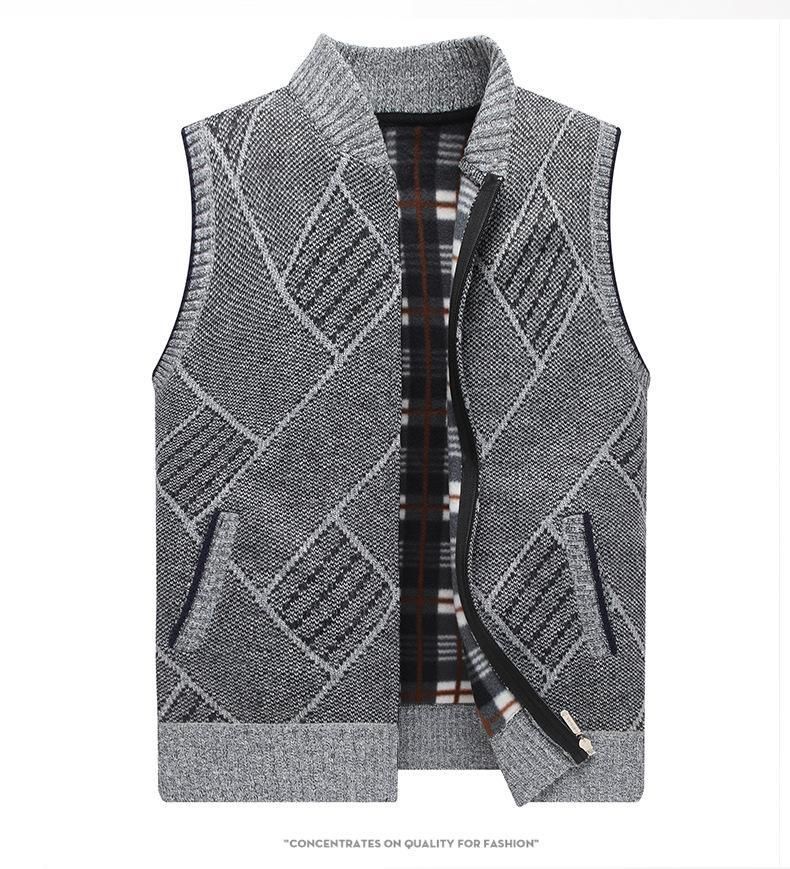 Autumn And Winter Pony Clip Plus Fleece Thickened Large Size Slim-fit Sweater Jacket Standing Collar Cardigan Jacket_voghion.com