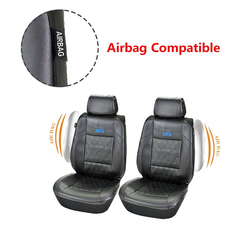 Deux housses de siège avant de voiture avec broderie de football noire, épissure en PVC noir, ligne de pression tridimensionnelle en PVC_voghion.com