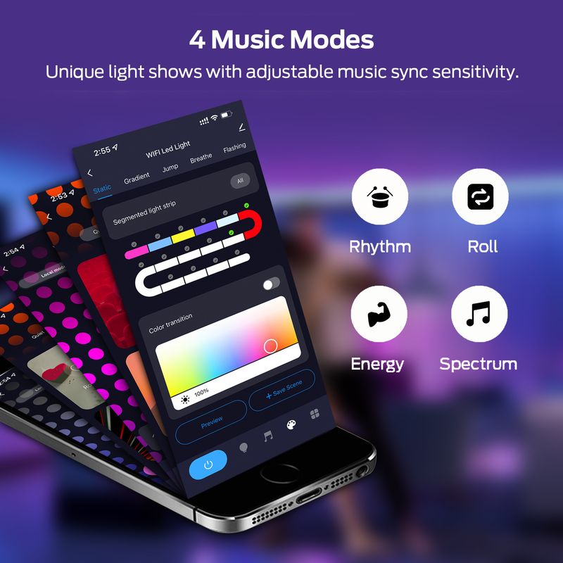 Intelligent Creative RGBIC Splicing Wall Remote Control Music Sync Smart LED Light Bedroom Decoration Atmosphere Lamp_voghion.com