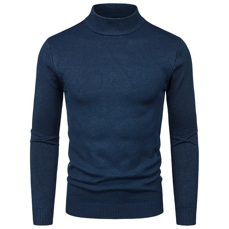 Men's solid color semi-turtleneck slim-fit pullover sweater sweater casual base_voghion.com