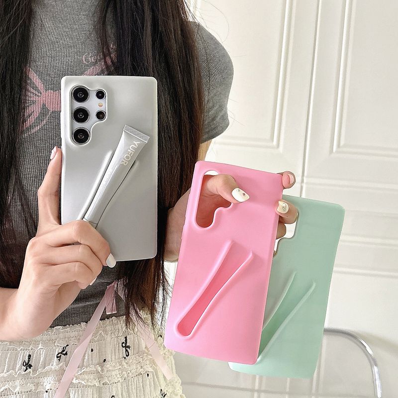 Funny Lipgloss Holder Silicone Lipstick Lip Protection Phone Case for Samsung Galaxy S23 Plus S24 S24 Ultra A14 A54 A15 4G/5G_voghion.com