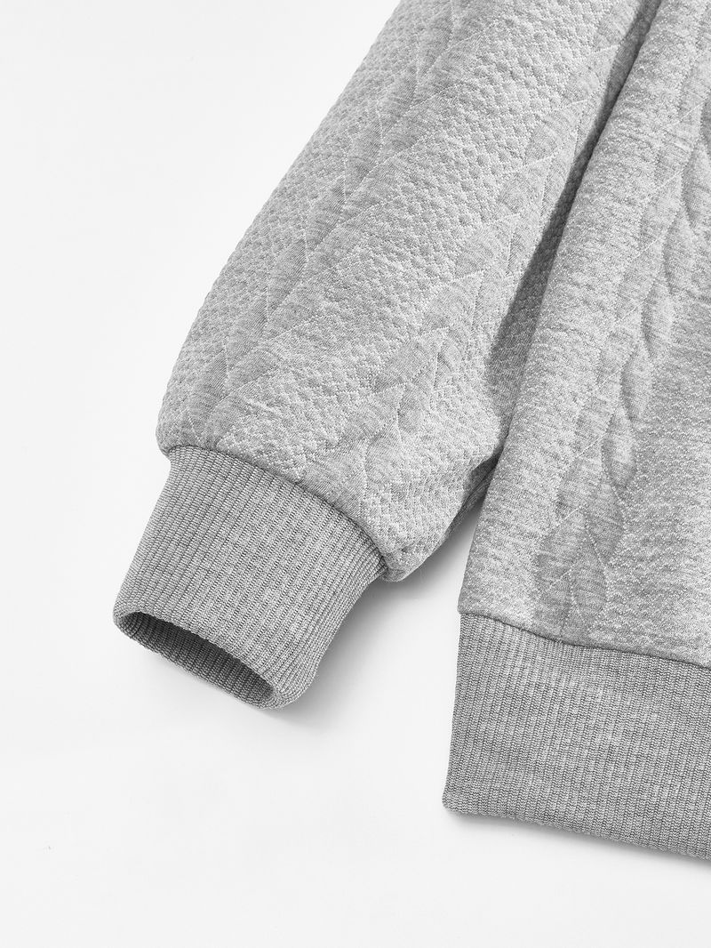 American casual stand up collar zipper pullover loose knit patchwork jacquard autumn and winter long sleeved sweatshirt_voghion.com
