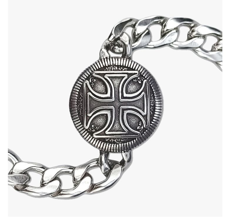 Bracciale a maglie cubane in acciaio inossidabile con motivo a croce - Gioiello in stile punk per uomo_voghion.com