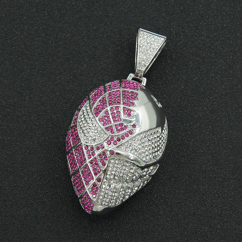 Collana pendente con maschera Bling ghiacciata da uomo e donna con catena cubana in cristallo da 13 mm_voghion.com