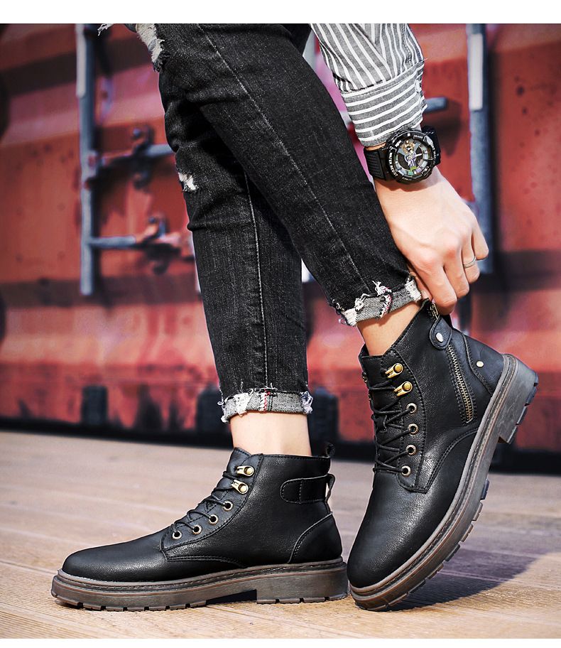 Stivali Martin alti in pile da uomo, stivali in cotone di media lunghezza, stivali casual da locomotiva, stivali da neve caldi_voghion.com