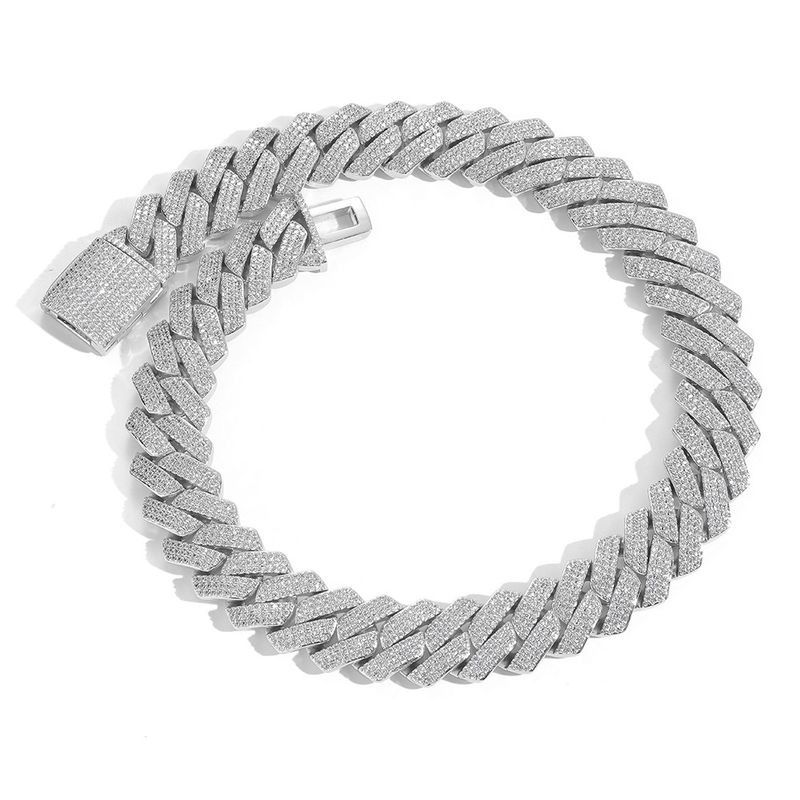 Collana con catena cubana a forma di diamante con zirconi a tre file da 20 mm, gioielli hip-hop da uomo, con diamanti_voghion.com