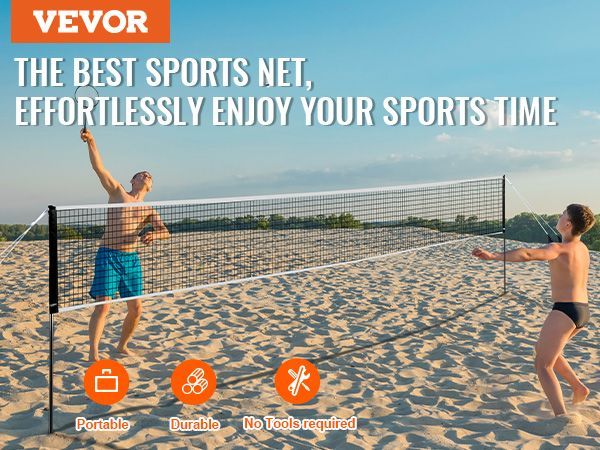 VEVOR Badminton Net Set, Outdoor Backyard Beach Park Badminton Net, Portable Badminton Equipment Set, Adults Kids Badminton Net With Poles, Carrying Bag, 4 Iron Rackets, And 3 Nylon Shuttlecocks_voghion.com