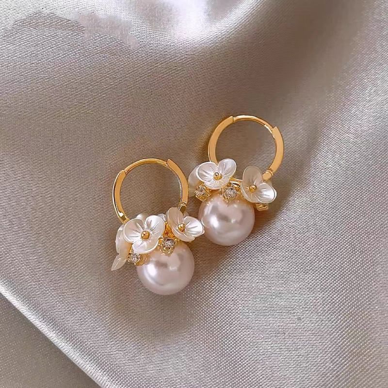 Gümüş İğne Küpeler Tatlı Su İncisi Çiçek Küpeler Moda Yüksek Duygu Küpeler Hafif Lüks Zarif Küpeler Kadın_voghion.com