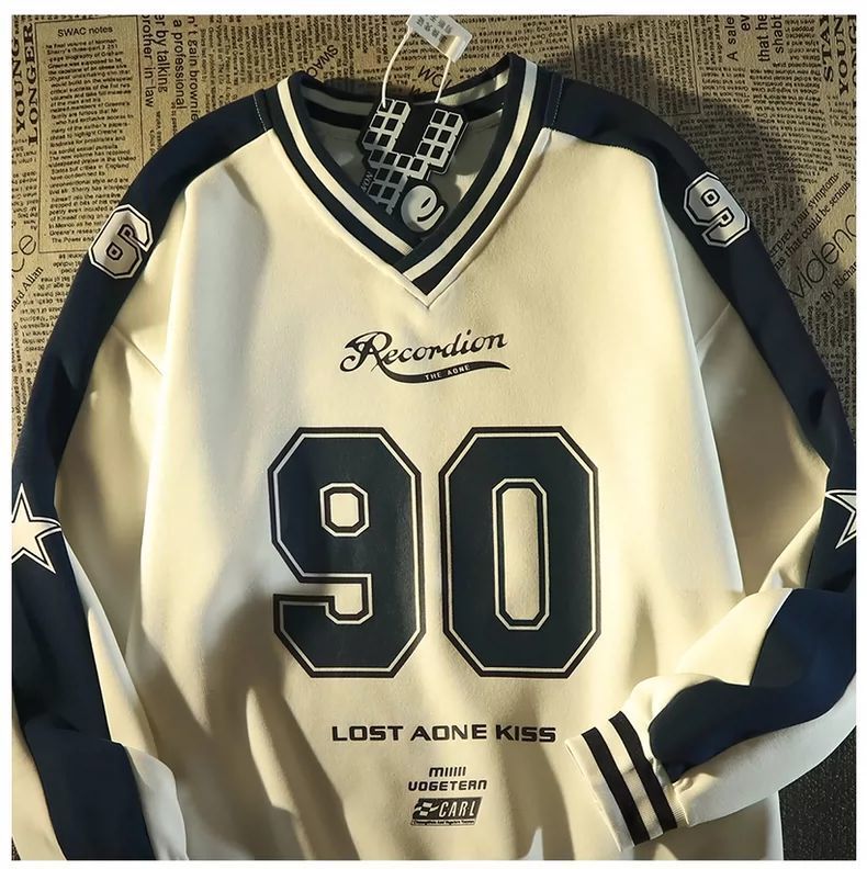 Amerikanischer Fußball-Hoodie mit V-Ausschnitt in Kontrastfarbe für Herren, neues lockeres Sporttrikot für Frühling und Herbst 2024, dünner Windmantel_voghion.com