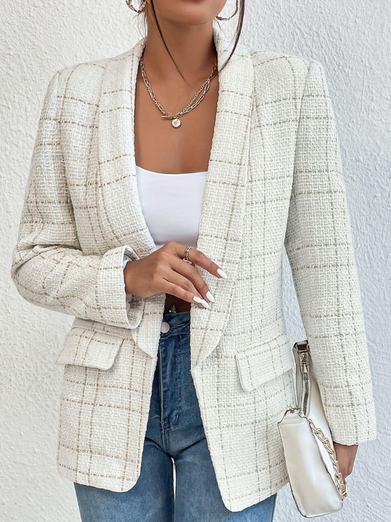 Cappotto con scialle scozzese a maniche lunghe con risvolto autunnale da donna_voghion.com