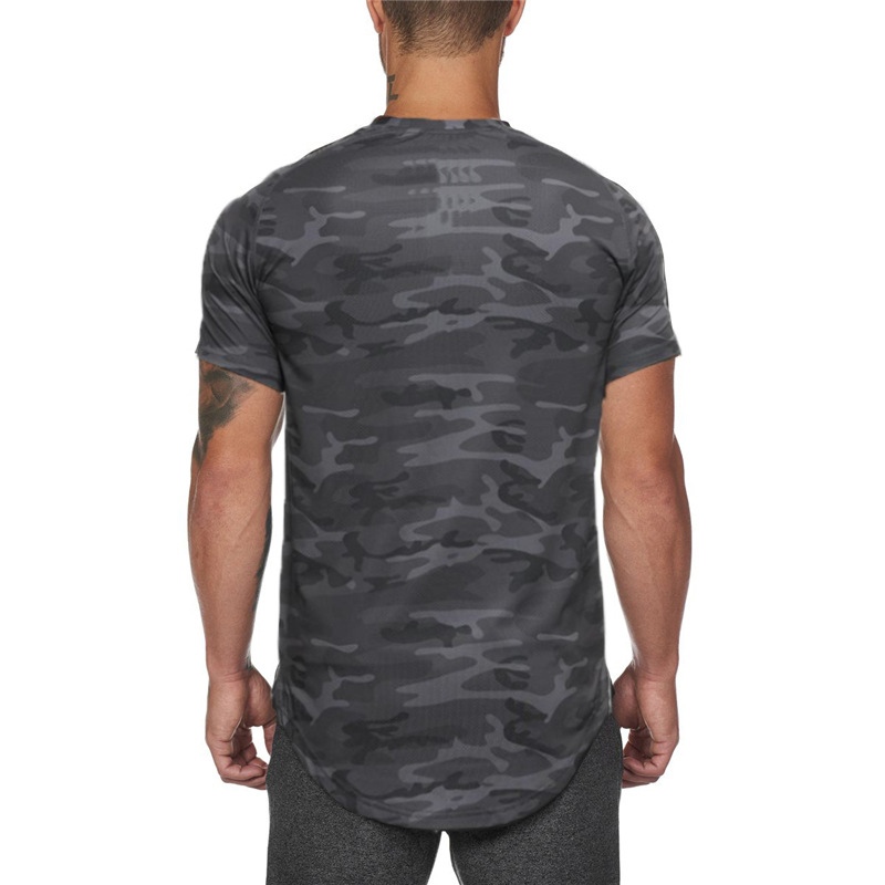 T-shirt de sport ample en coton camouflage à manches courtes pour hommes, entraînement de course à pied_voghion.com