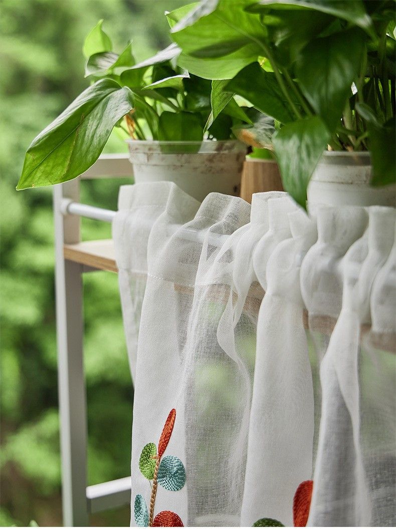 Linen Cafe Curtains For Kitchen - Semi Sheer Window Valance, Polyester Cabinet Cover For Pantry Shelves, Modern Short Curtains For Home Decor_voghion.com