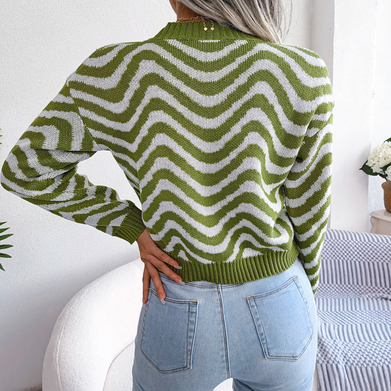 Abbigliamento femminile Vero e proprio colpo di autunno e inverno street style maglione lavorato a maglia a maniche lunghe a righe a contrasto di colore stazione indipendente abbigliamento femminile_voghion.com
