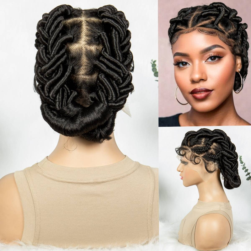 Vollspitze, kurzer geflochtener Zopf aus Wasserrohr, afrikanischer Frauenzopf, ein Stil, der für jeden geeignet ist_voghion.com