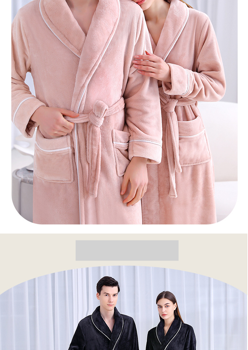 Underwear & Sleepwears Autumn and winter extra long and thick flannel robe for men and women, extra large coral fleece bathrobe_voghion.com