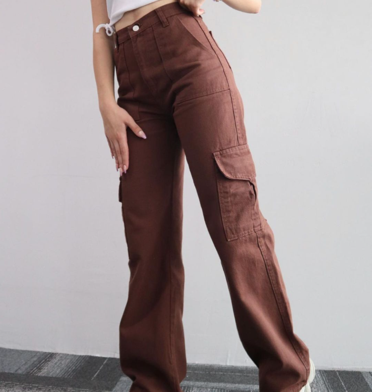 Damenbekleidung vielseitige Freizeithose mittlere Taille dreidimensionale Taschenhose Taillenoverall_voghion.com