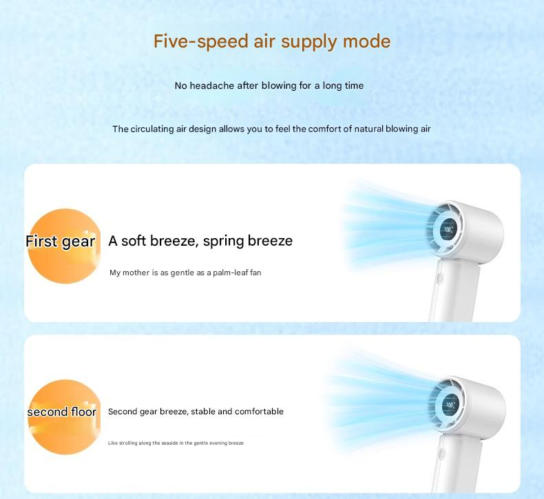 NOKO Student Handheld Small Fan Portable Digital Display Strong Wind Outdoor Turbine Fan Travel Charging Mini Fan Long Battery Life_voghion.com