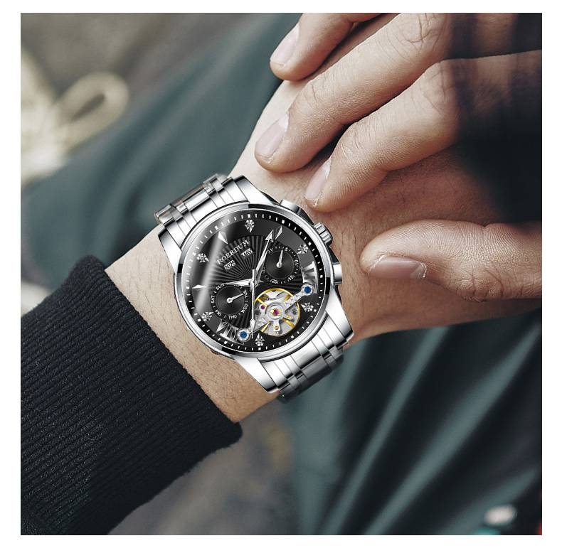 ROERDUM Apocalypse Knights Series – Dual-Color Luminous Hands, Silver-Black Dial, Stylish Men's Mechanical Wristwatch_voghion.com