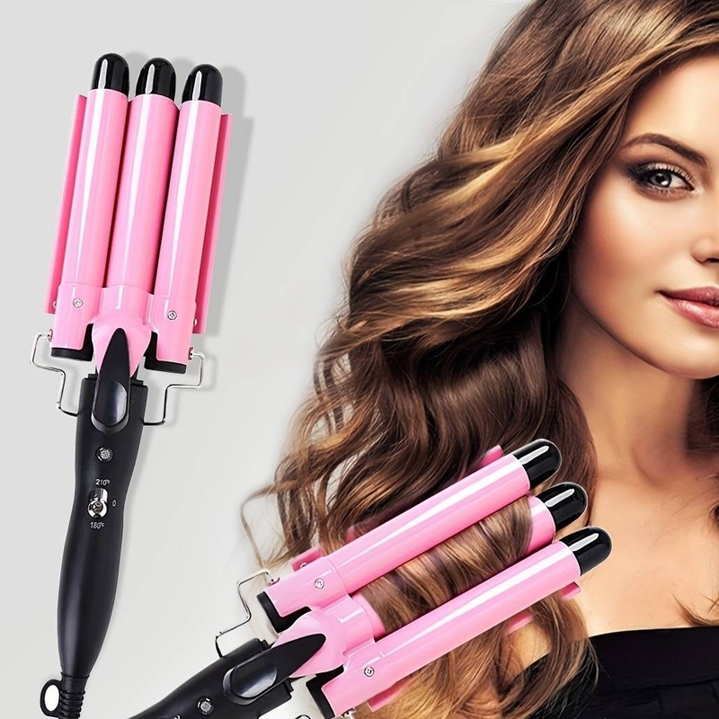 3-Barrel Hair Curler - Professional Waver For Beach Waves & Textured Curls (Triple Rod Design, Fast Heating, Salon-Quality Styling)_voghion.com