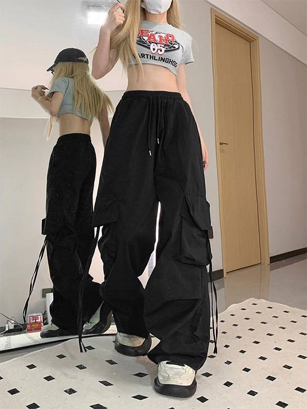 Pantalon cargo pour femme – Coupe droite, coupe oversize, style années 2000 | 9 couleurs vives | (Tissu extensible, poches utilitaires, lavable en machine)_voghion.com