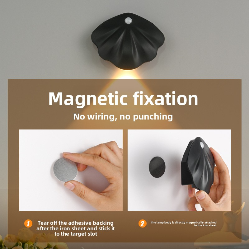 Intelligentes LED-Nachtlicht mit Bewegungssensor und magnetischer Halterung – wiederaufladbar, CE-zertifiziert, ABS-Gehäuse, 3-farbig einstellbar, patentiertes Design: Muschelform_voghion.com