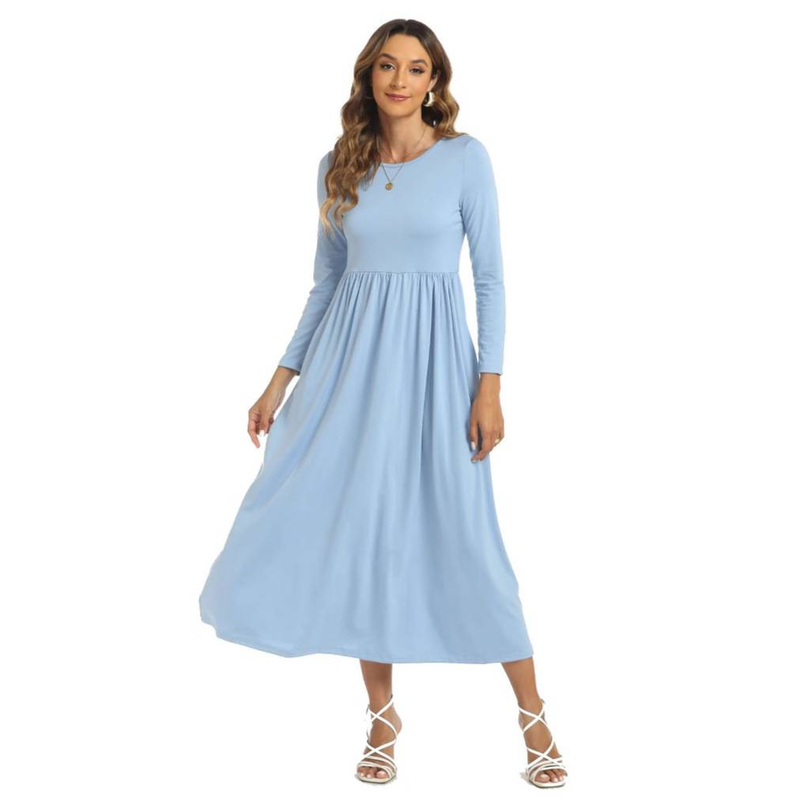 Elegant Maxi Dress With Flutter Sleeves Inspired Long Sleeve Dress For Women (S-XL, Round Neck, A-Line, Wine/Black/Navy, Modest & Chic)_voghion.com