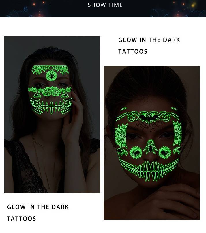 Adesivi per tatuaggi spaventosi di Halloween che si illuminano al buio - Tatuaggi finti impermeabili con ragno e cicatrice 3D per feste in maschera (set da 12 pezzi)_voghion.com