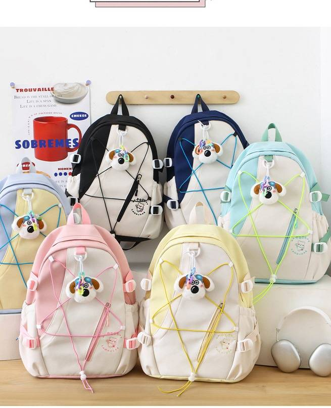 Kinderrucksack für die Schule – buntes Cartoon-Design, leicht und geräumig, ergonomische Schultergurte, strapazierfähiges Nylon, inklusive süßem Hunde-Schlüsselanhänger_voghion.com
